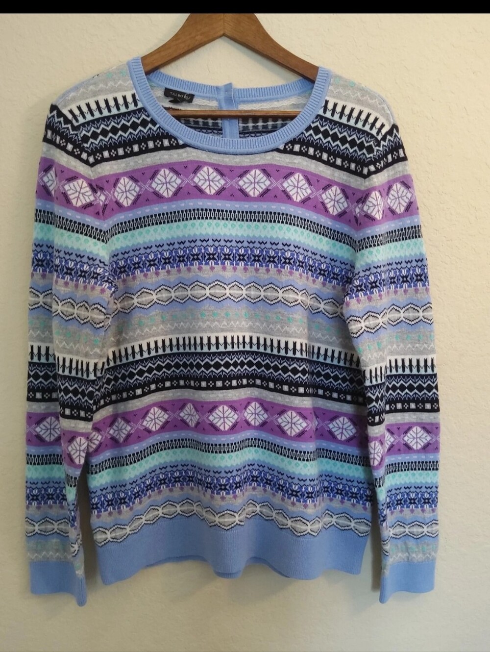Talbots Lambs Wool Blend Sweater Womens Large Pastel Fair Isle 90s Cabincore